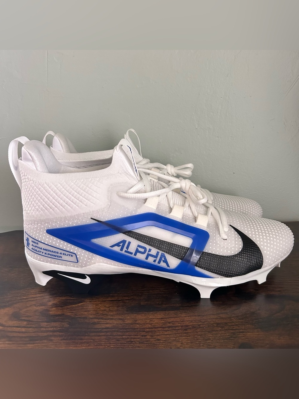 Nike Alpha Menace 4 Elite Mens White Blue Football Cleats Size 11 IB2501-104